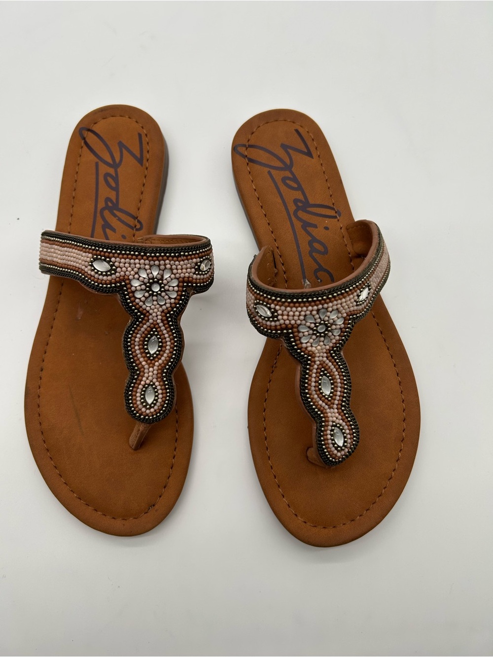 Zodiac Beaded Leather Thong Sandals size 7
